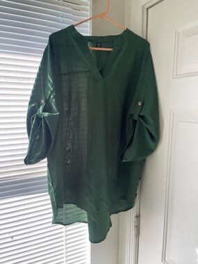 SHEIN Curve Olive Green Button-Up Shirt